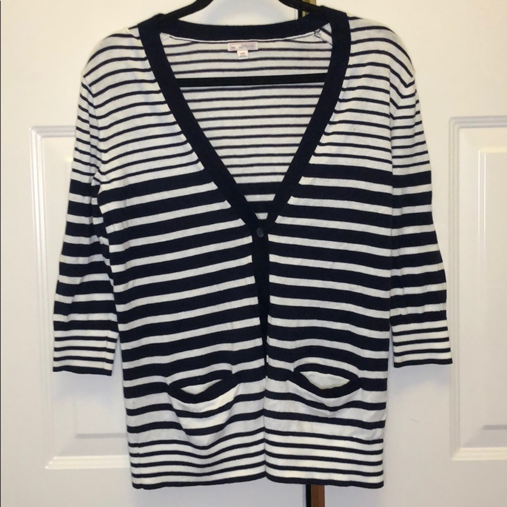 Gap 100% cotton Navy/White 3/4 sleeve cardigan